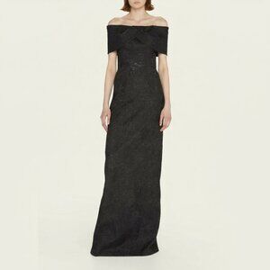 Rickie Freeman Teri Jon Black Jacquard Gown Sz 16